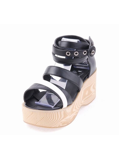 Black 2.7" Heel High Elegant PU Point Toe Ankle Straps Platform Lady Lolita Sandals