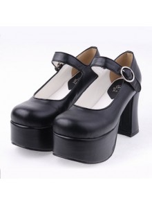 Black 3.7” Heel High Lovely PU Round Toe Cross Straps Platform Lady Lolita Shoes