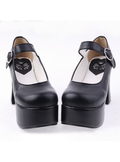 Black 3.7” Heel High Lovely PU Round Toe Cross Straps Platform Lady Lolita Shoes