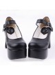 Black 3.7” Heel High Lovely PU Round Toe Cross Straps Platform Lady Lolita Shoes