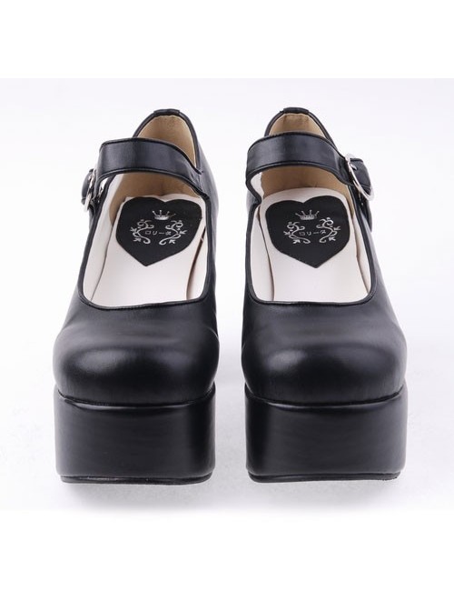 Black 3.7” Heel High Lovely PU Round Toe Cross Straps Platform Lady Lolita Shoes