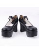 Black 3.7” Heel High Lovely PU Round Toe Cross Straps Platform Lady Lolita Shoes