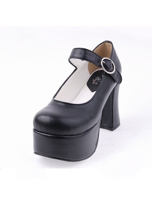 Black 3.7” Heel High Lovely PU Round Toe Cross Straps Platform Lady Lolita Shoes