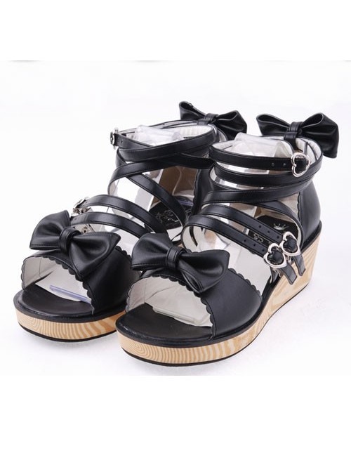 Black 2.0" Heel High Lovely PU Point Toe Ankle Straps Platform Lady Lolita Sandals