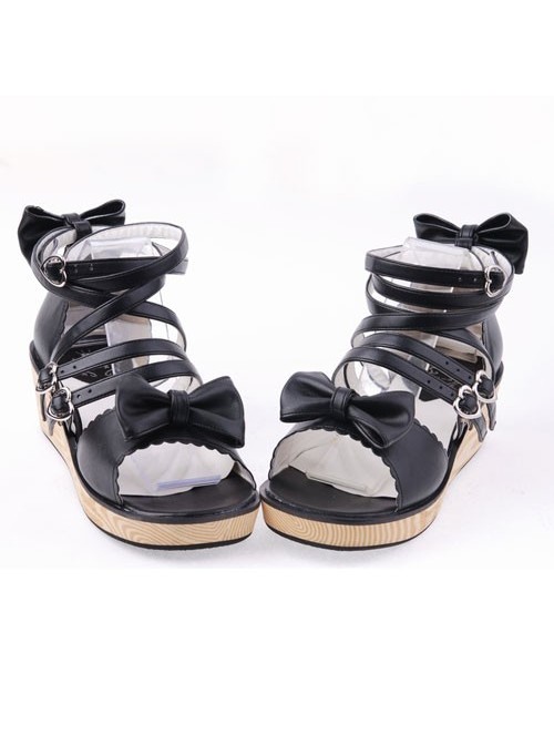 Black 2.0" Heel High Lovely PU Point Toe Ankle Straps Platform Lady Lolita Sandals