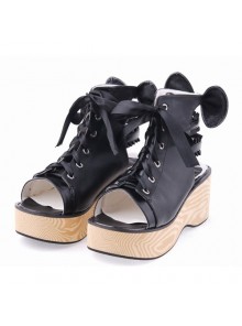 Black 2.7" Heel High Romatic PU Point Toe Cross Straps Platform Lady Lolita Sandals