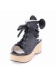 Black 2.7" Heel High Romatic PU Point Toe Cross Straps Platform Lady Lolita Sandals