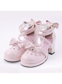 Pink 2.5" Heel High Cute Patent Leather Point Toe Bow Decoration Platform Lady Lolita Shoes