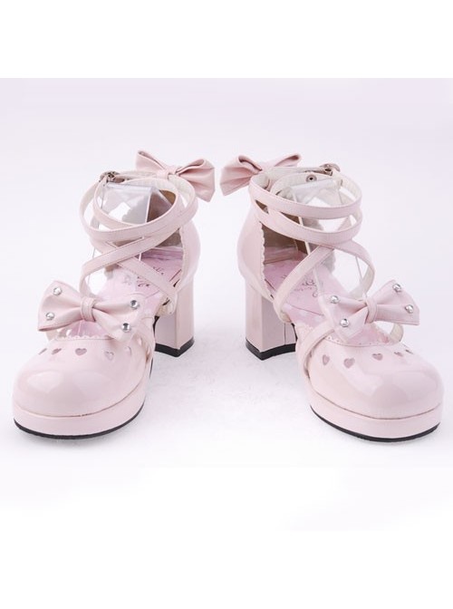 Pink 2.5" Heel High Cute Patent Leather Point Toe Bow Decoration Platform Lady Lolita Shoes