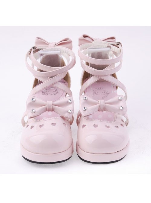 Pink 2.5" Heel High Cute Patent Leather Point Toe Bow Decoration Platform Lady Lolita Shoes