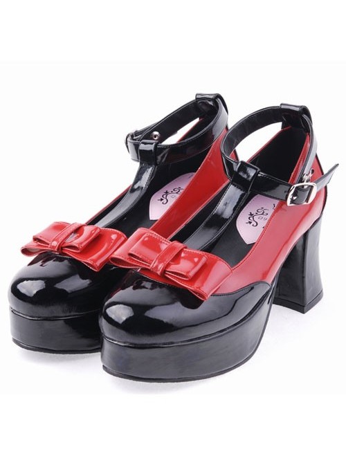 Black 2.9" Heel High Elegant Patent Leather Point Toe Cross Straps Platform Lady Lolita Shoes