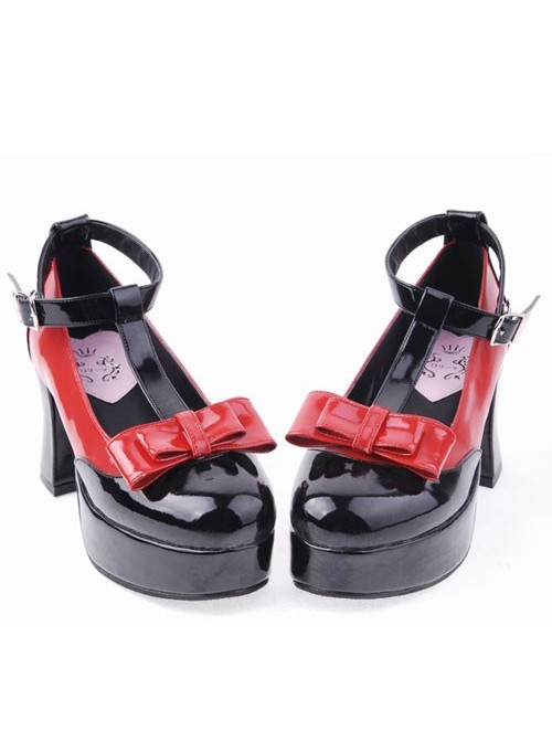 Black 2.9" Heel High Elegant Patent Leather Point Toe Cross Straps Platform Lady Lolita Shoes