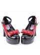 Black 2.9" Heel High Elegant Patent Leather Point Toe Cross Straps Platform Lady Lolita Shoes