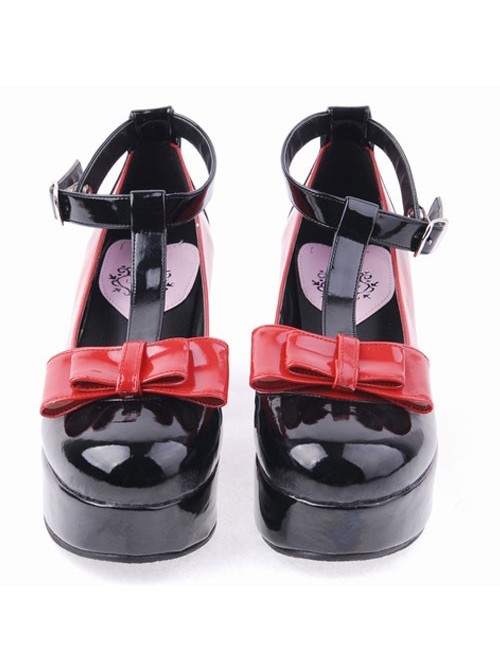 Black 2.9" Heel High Elegant Patent Leather Point Toe Cross Straps Platform Lady Lolita Shoes