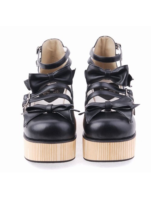 Black 2.7" Heel High Adorable Patent Leather Round Toe Bow Decoration Platform Lady Lolita Shoes