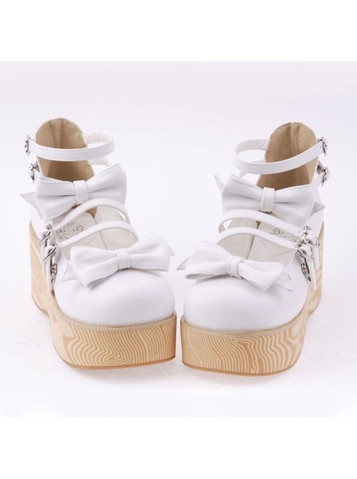 White 2.7" Heel High Adorable Patent Leather Round Toe Bow Decoration Platform Lady Lolita Shoes