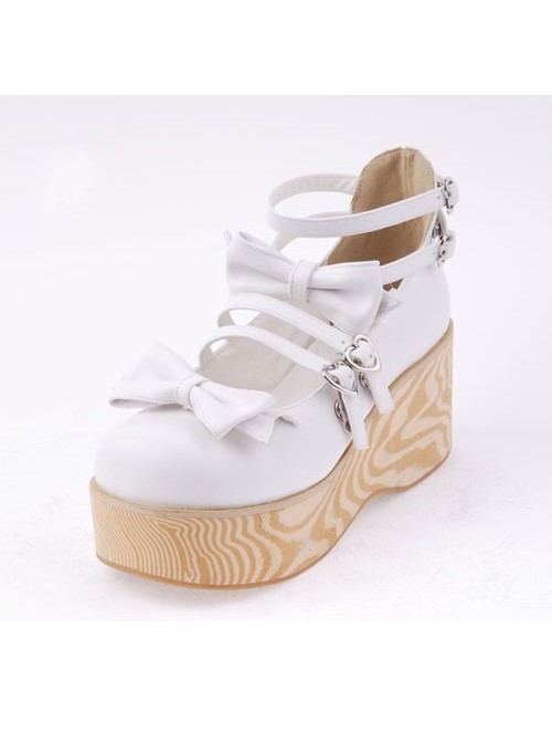 White 2.7" Heel High Adorable Patent Leather Round Toe Bow Decoration Platform Lady Lolita Shoes