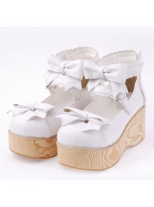 White 2.7" Heel High Special Patent Leather Round Toe Bow Decoration Platform Women Lolita Shoes