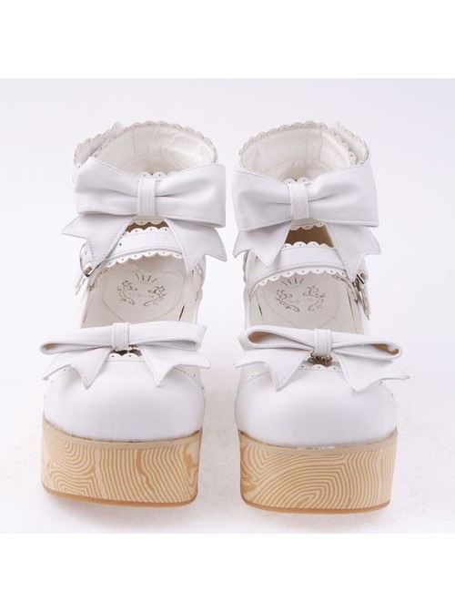 White 2.7" Heel High Special Patent Leather Round Toe Bow Decoration Platform Women Lolita Shoes