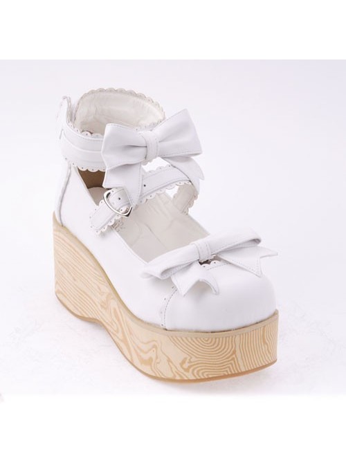 White 2.7" Heel High Special Patent Leather Round Toe Bow Decoration Platform Women Lolita Shoes