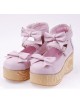 Pink 2.7" Heel High Beautiful Patent Leather Round Toe Bow Decoration Platform Women Lolita Shoes