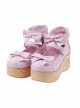 Pink 2.7" Heel High Beautiful Patent Leather Round Toe Bow Decoration Platform Women Lolita Shoes