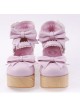 Pink 2.7" Heel High Beautiful Patent Leather Round Toe Bow Decoration Platform Women Lolita Shoes