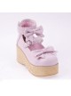 Pink 2.7" Heel High Beautiful Patent Leather Round Toe Bow Decoration Platform Women Lolita Shoes