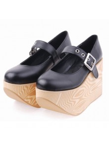 Black 3.9" Heel High Romatic Synthetic Leather Point Toe Ankle Straps Platform Women Lolita Shoes