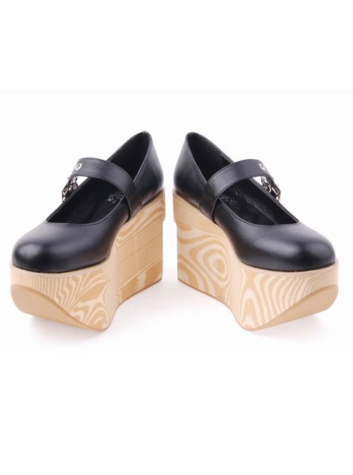 Black 3.9" Heel High Romatic Synthetic Leather Point Toe Ankle Straps Platform Women Lolita Shoes