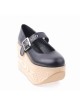 Black 3.9" Heel High Romatic Synthetic Leather Point Toe Ankle Straps Platform Women Lolita Shoes