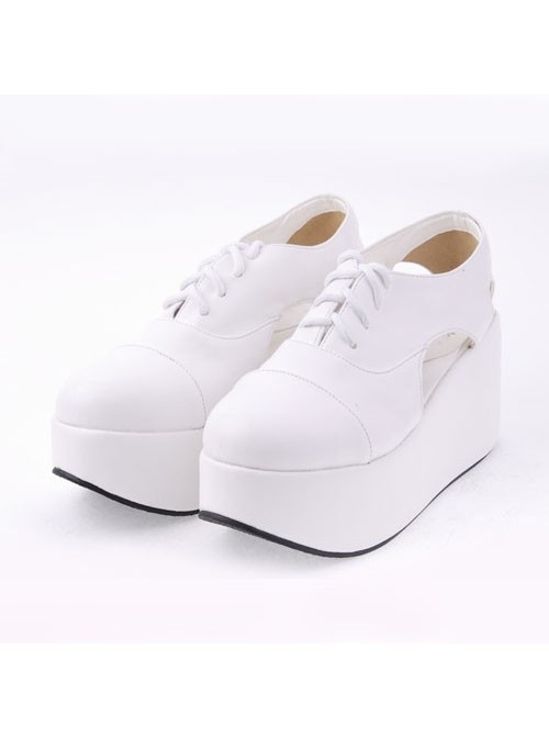 White 3.1" Heel High Romatic Suede Point Toe Cross Straps Platform Women Lolita Shoes