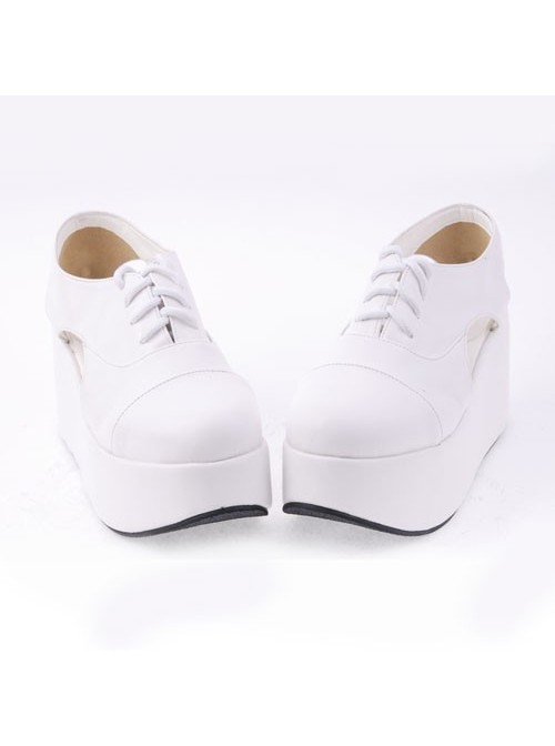 White 3.1" Heel High Romatic Suede Point Toe Cross Straps Platform Women Lolita Shoes