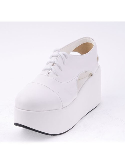 White 3.1" Heel High Romatic Suede Point Toe Cross Straps Platform Women Lolita Shoes
