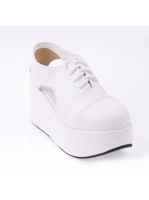 White 3.1" Heel High Romatic Suede Point Toe Cross Straps Platform Women Lolita Shoes