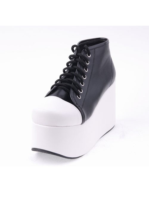 Black 3.9" Heel High Lovely Suede Round Toe Cross Straps Platform Women Lolita Shoes