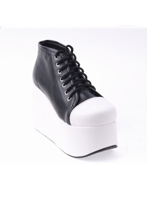 Black 3.9" Heel High Lovely Suede Round Toe Cross Straps Platform Women Lolita Shoes