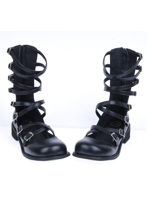 Black 1.0" Heel High Special Suede Round Toe Ankle Straps Platform Girls Lolita Shoes