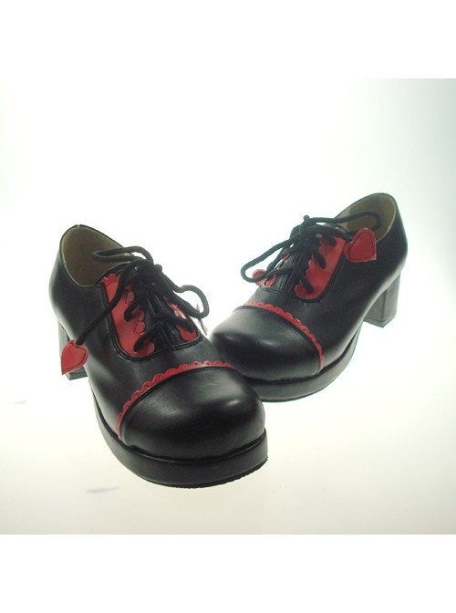 Black 1.8" Heel High Beautiful Synthetic Leather Round Toe Cross Straps Platform Girls Lolita Shoes