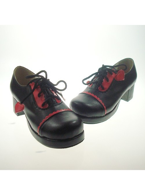 Black 1.8" Heel High Beautiful Synthetic Leather Round Toe Cross Straps Platform Girls Lolita Shoes