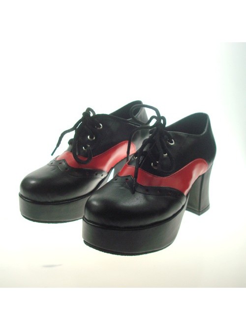 Black 2.9" Heel High Beautiful Synthetic Leather Point Toe Cross Straps Platform Girls Lolita Shoes