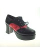 Black 2.9" Heel High Beautiful Synthetic Leather Point Toe Cross Straps Platform Girls Lolita Shoes