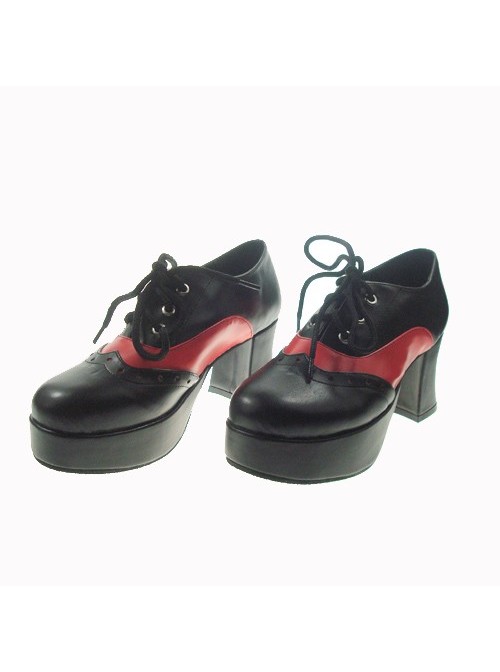 Black 2.9" Heel High Beautiful Synthetic Leather Point Toe Cross Straps Platform Girls Lolita Shoes