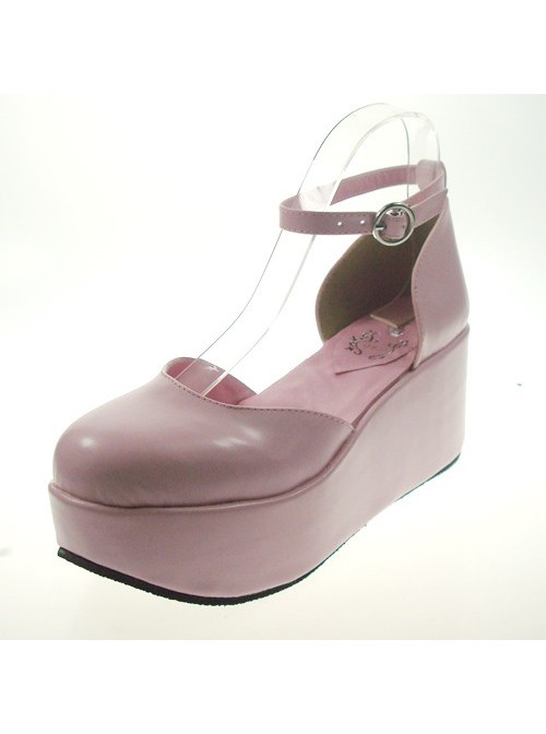 Pink 2.7" Heel High Romatic Synthetic Leather Point Toe Ankle Straps Platform Girls Lolita Shoes