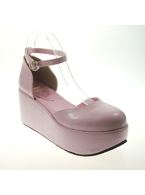 Pink 2.7" Heel High Romatic Synthetic Leather Point Toe Ankle Straps Platform Girls Lolita Shoes