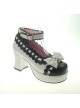 White & Black 2.9" Heel High Cute Synthetic Leather Round Toe Bowknot Platform Girls Lolita Shoes