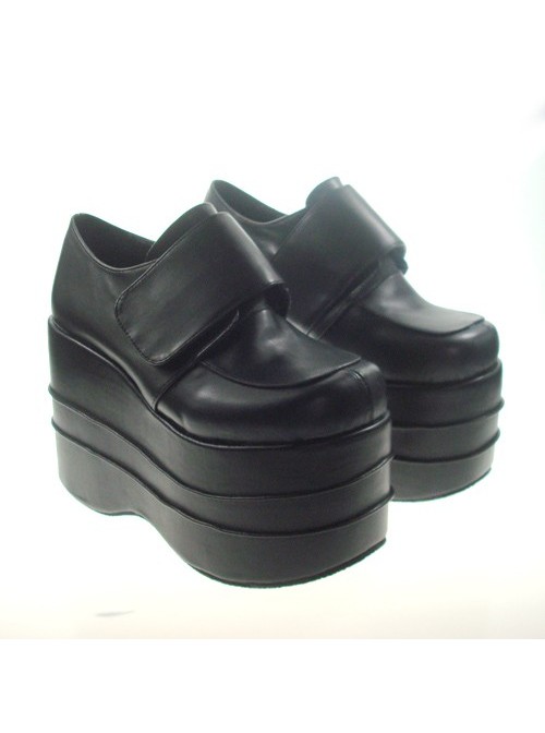 Black 4.7" Heel High Adorable Synthetic Leather Round Toe Platform Girls Lolita Shoes