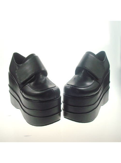 Black 4.7" Heel High Adorable Synthetic Leather Round Toe Platform Girls Lolita Shoes