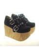 Black 3.7” Heel High Special Lint Round Toe Cross Straps Platform Girls Lolita Shoes