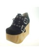 Black 3.7” Heel High Special Lint Round Toe Cross Straps Platform Girls Lolita Shoes